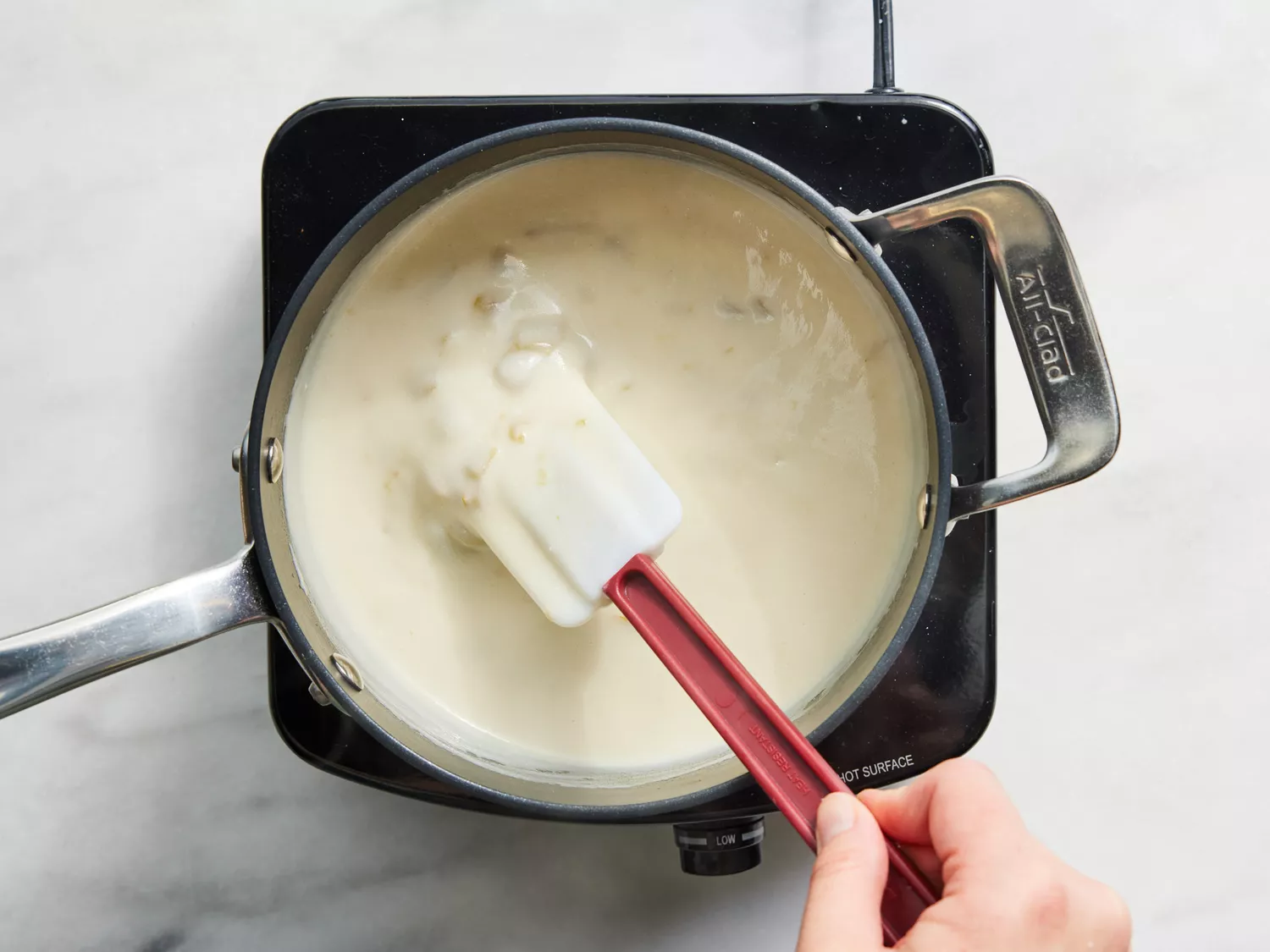butter, flour, sour cream, chicken broth and green chiles mixed together in a saucepan. 