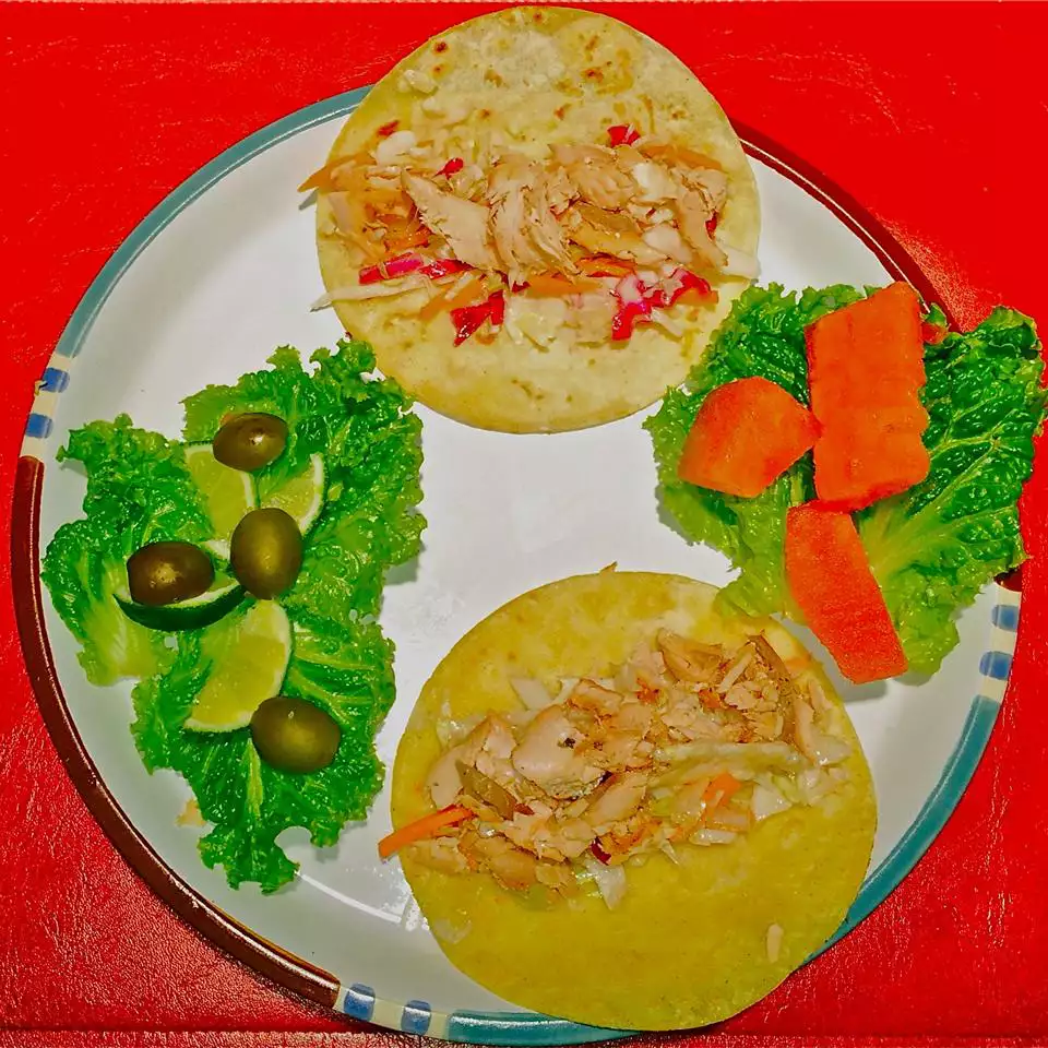 Salmon fish tacos with asian slaw