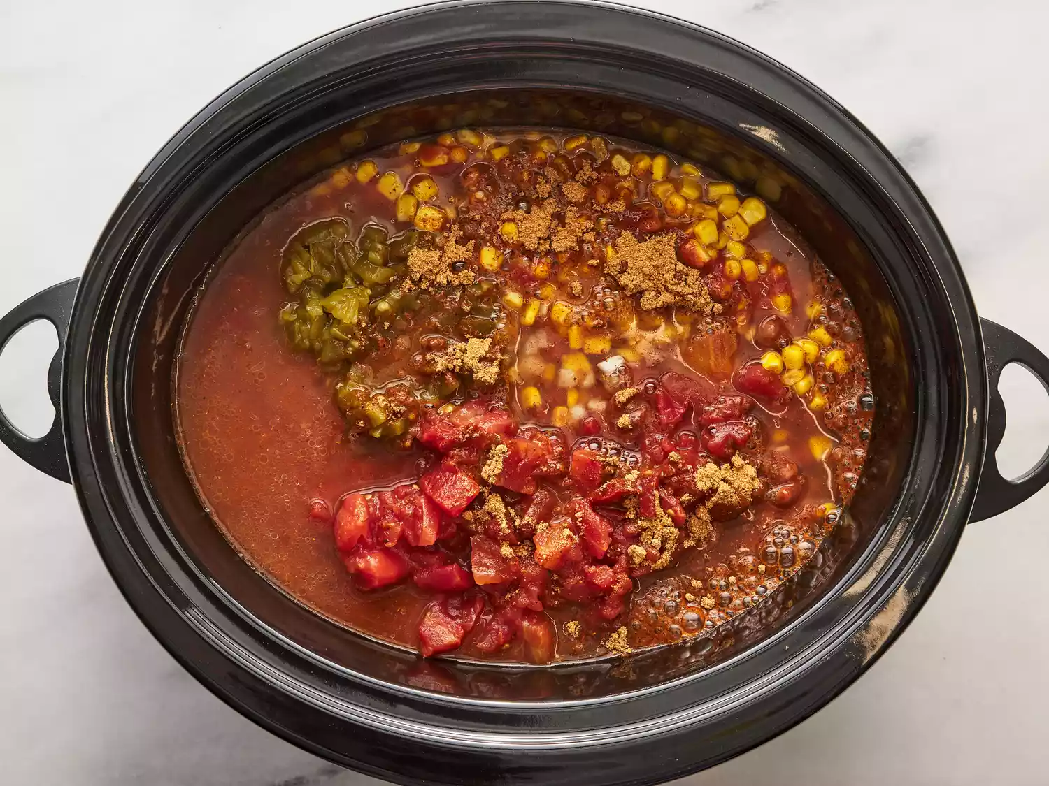 All ingredients placed in slow cooker.