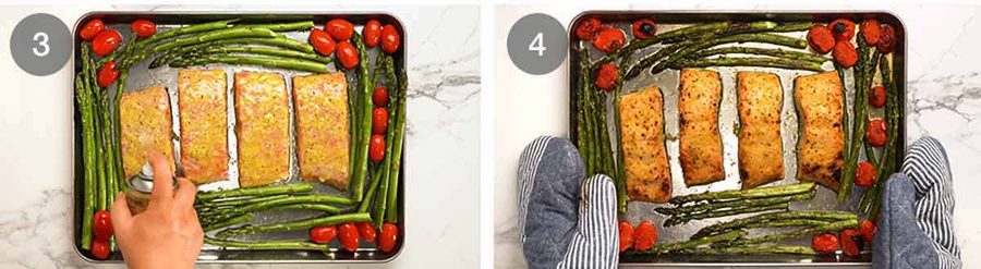 Lemon garlic salmon tray bake – easy & healthy! Recipe