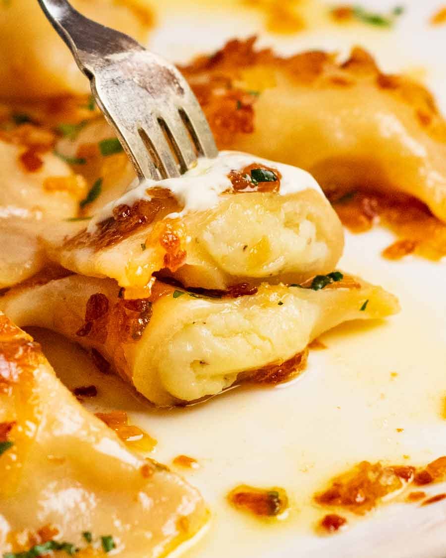 Pierogi – Polish dumplings Recipe Showing the inside of Pierogi Ruskie (Polish Dumplings)