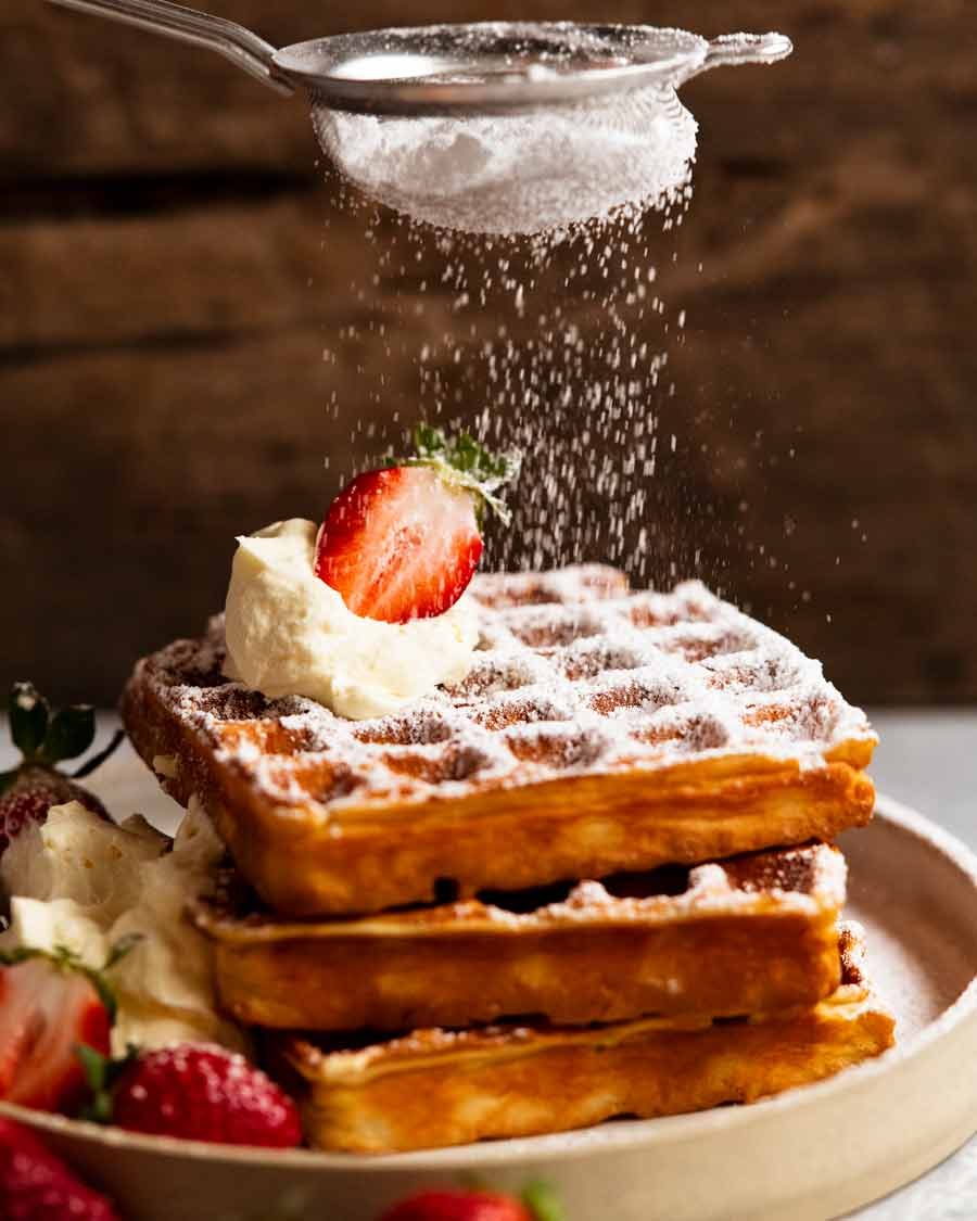 Waffles Recipe Dusting Waffles with icing sugar