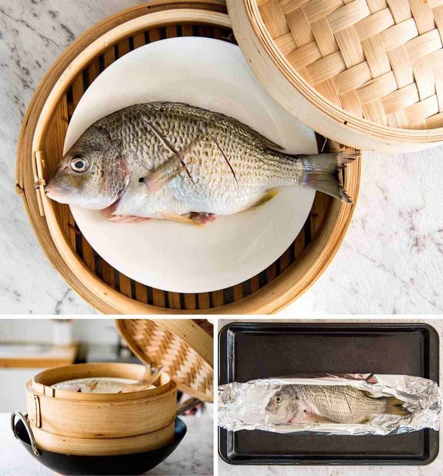 Sizzling Ginger Steamed Fish Recipe A Chinese Steamed Fish topped with Ginger and Shallots and seasonings, with hot oil poured over it to create a dramatic sizzle and an amazing sauce. So simple, yet so utterly delicious. Steam OR bake the fish! recipetineats.com