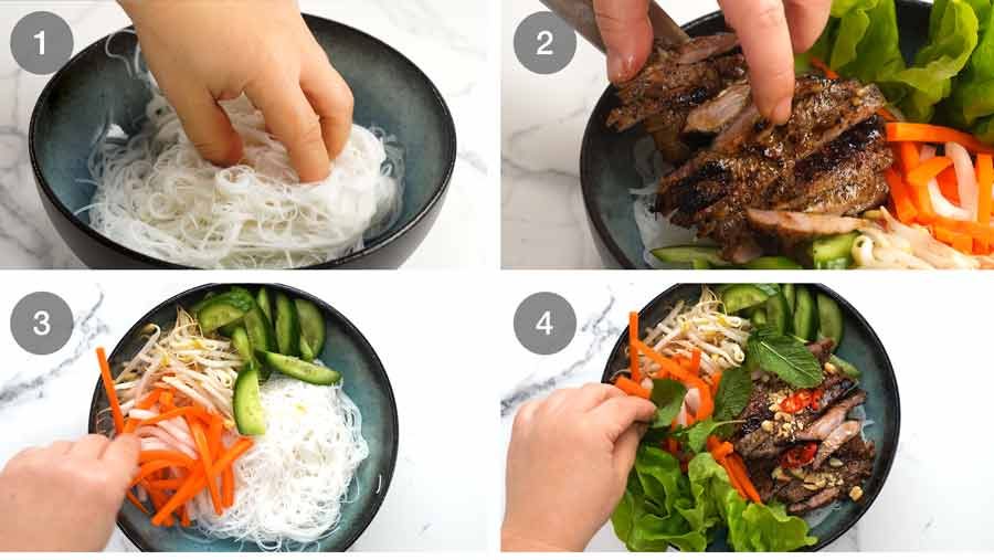 Vietnamese lemongrass pork noodle bowls (bun thit nuong) Recipe