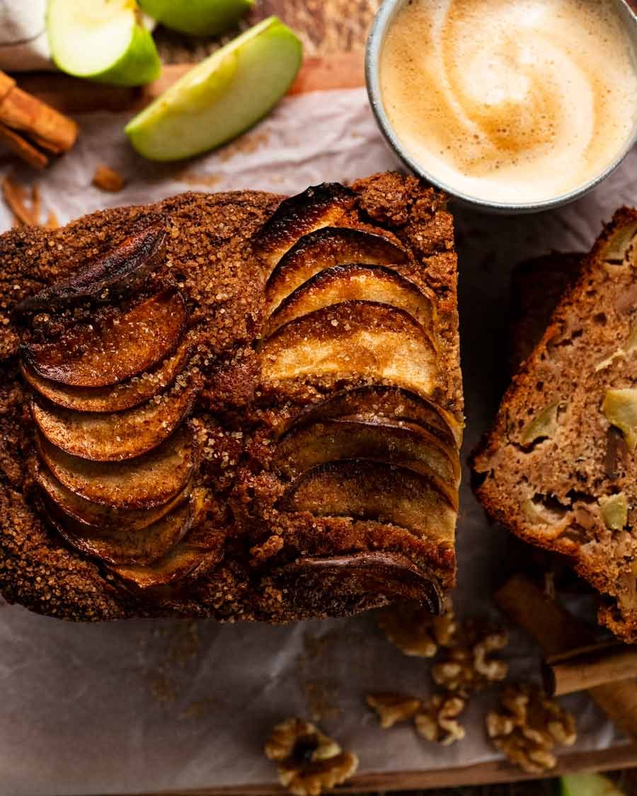 Cinnamon Apple Bread Recipe Close up overhead photo of Cinnamon Apple Bread