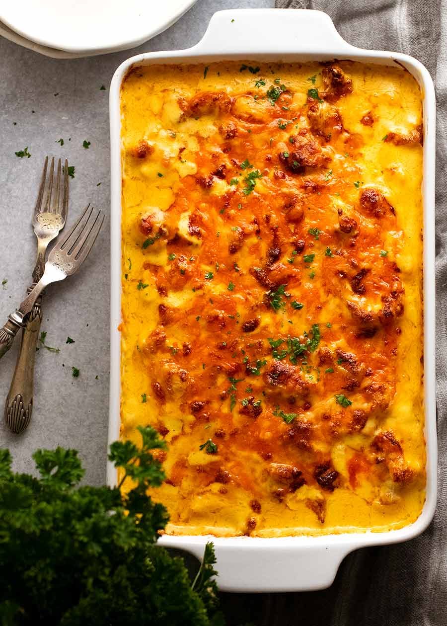 Cauliflower Cheese Recipe Dish of freshly baked Cauliflower Cheese