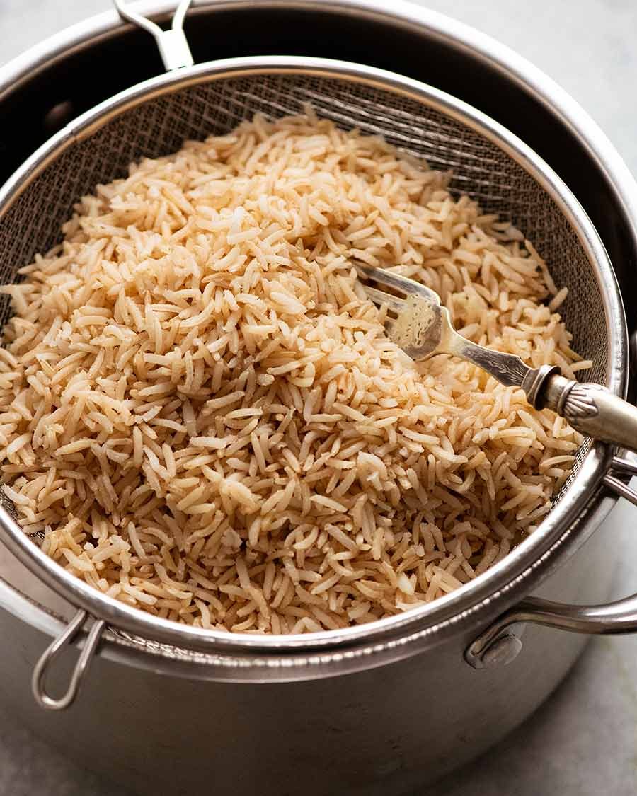 How to Cook Brown Rice Recipe Pot of freshly cooked Brown Rice - Basmati Rice