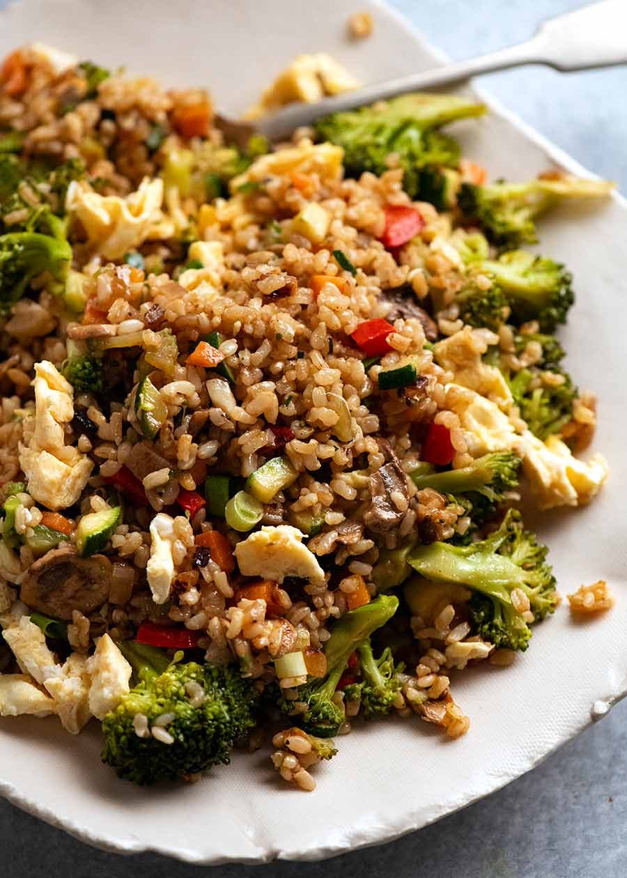How to Cook Brown Rice Recipe Plate of Fried Rice made with brown rice