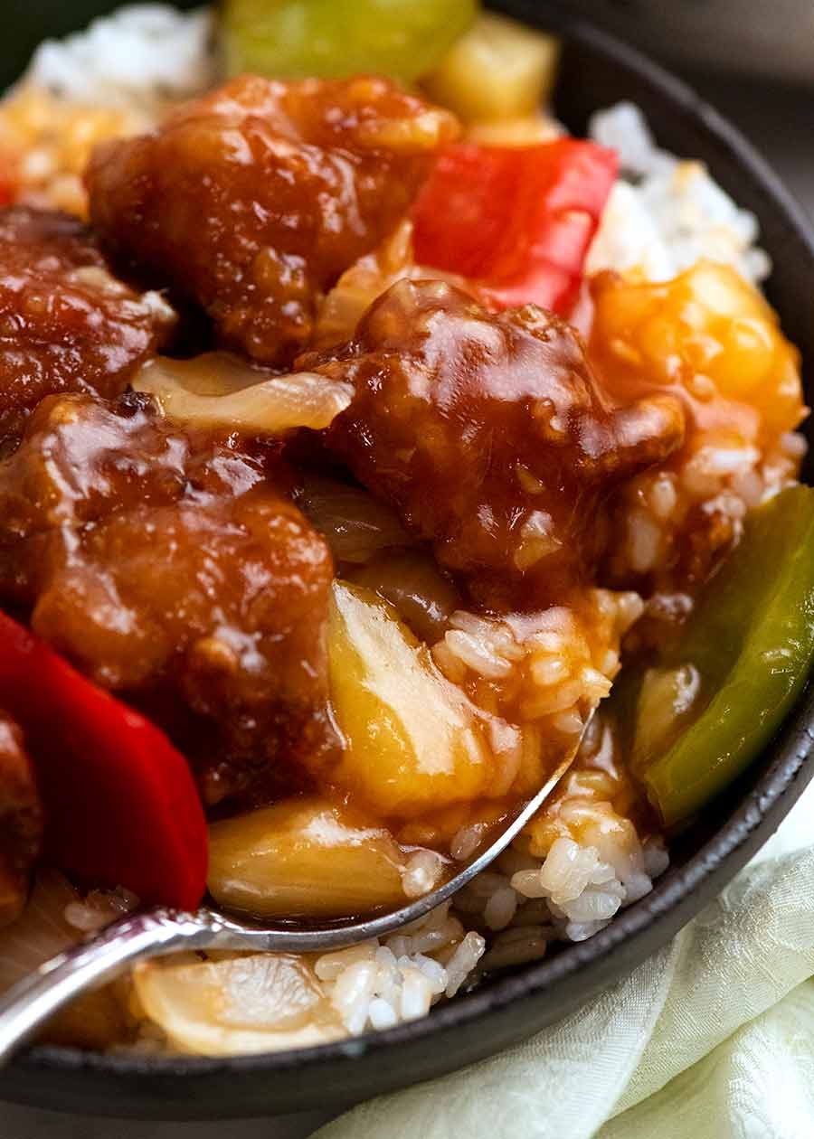 Sweet and Sour Pork – best ever! Recipe Close up of crispy Sweet and Sour Pork