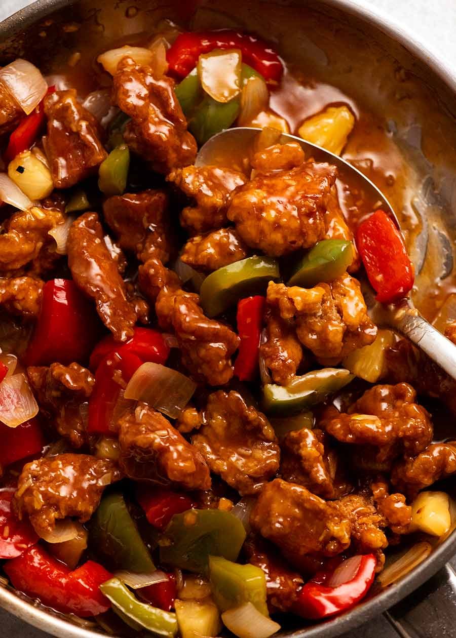 Sweet and Sour Pork – best ever! Recipe Photo of Sweet and Sour Pork in a skillet, ready to be served