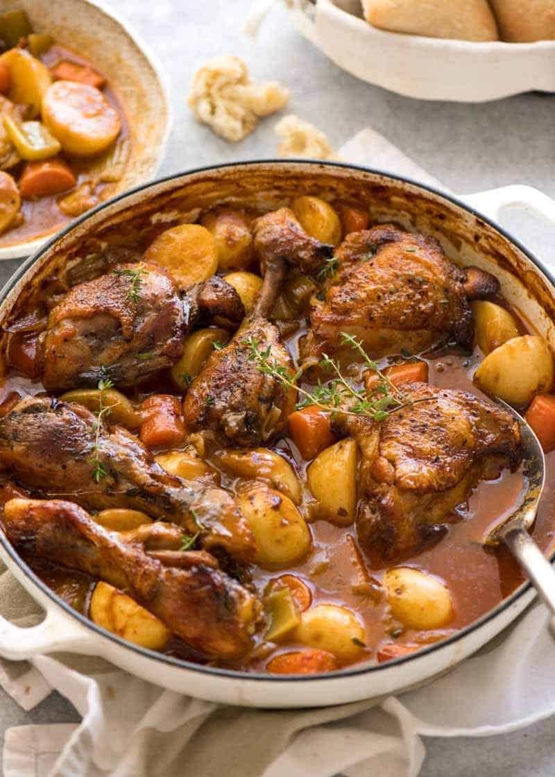 Chicken Stew Recipe Chicken Stew in a dutch oven, fresh out of the oven.