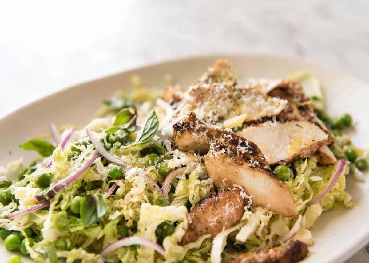 Lemon Parmesan Cabbage Salad with Grilled Chicken Recipe Lemon Parmesan Cabbage Salad with Grilled Chicken - A fabulous utterly addictive salad that you just can't stop eating! recipetineats.com