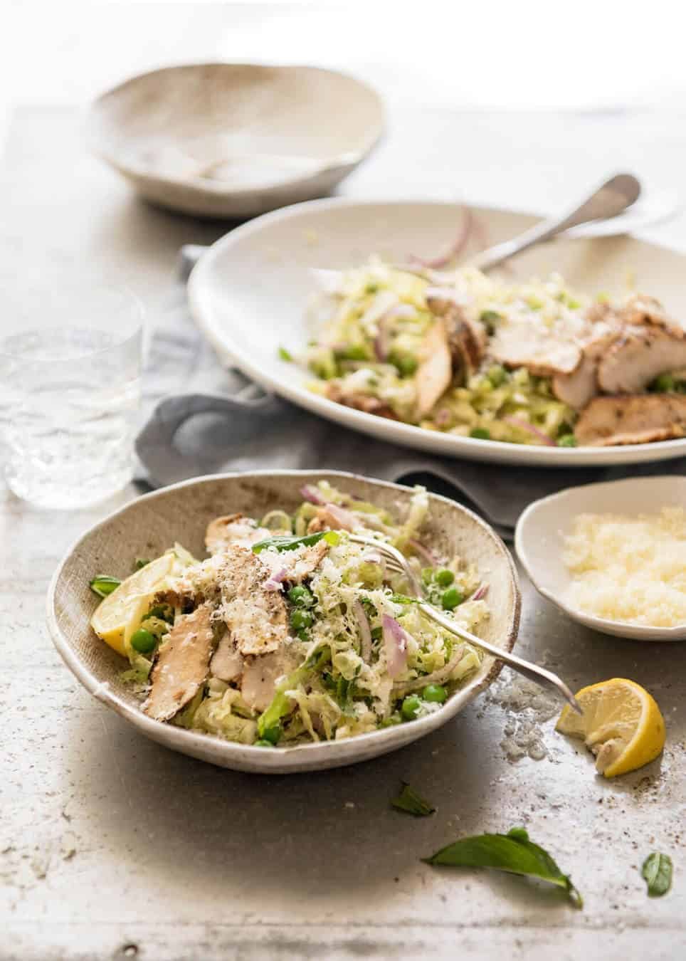 Lemon Parmesan Cabbage Salad with Grilled Chicken Recipe Lemon Parmesan Cabbage Salad with Grilled Chicken - A fabulous utterly addictive salad that you just can't stop eating! recipetineats.com