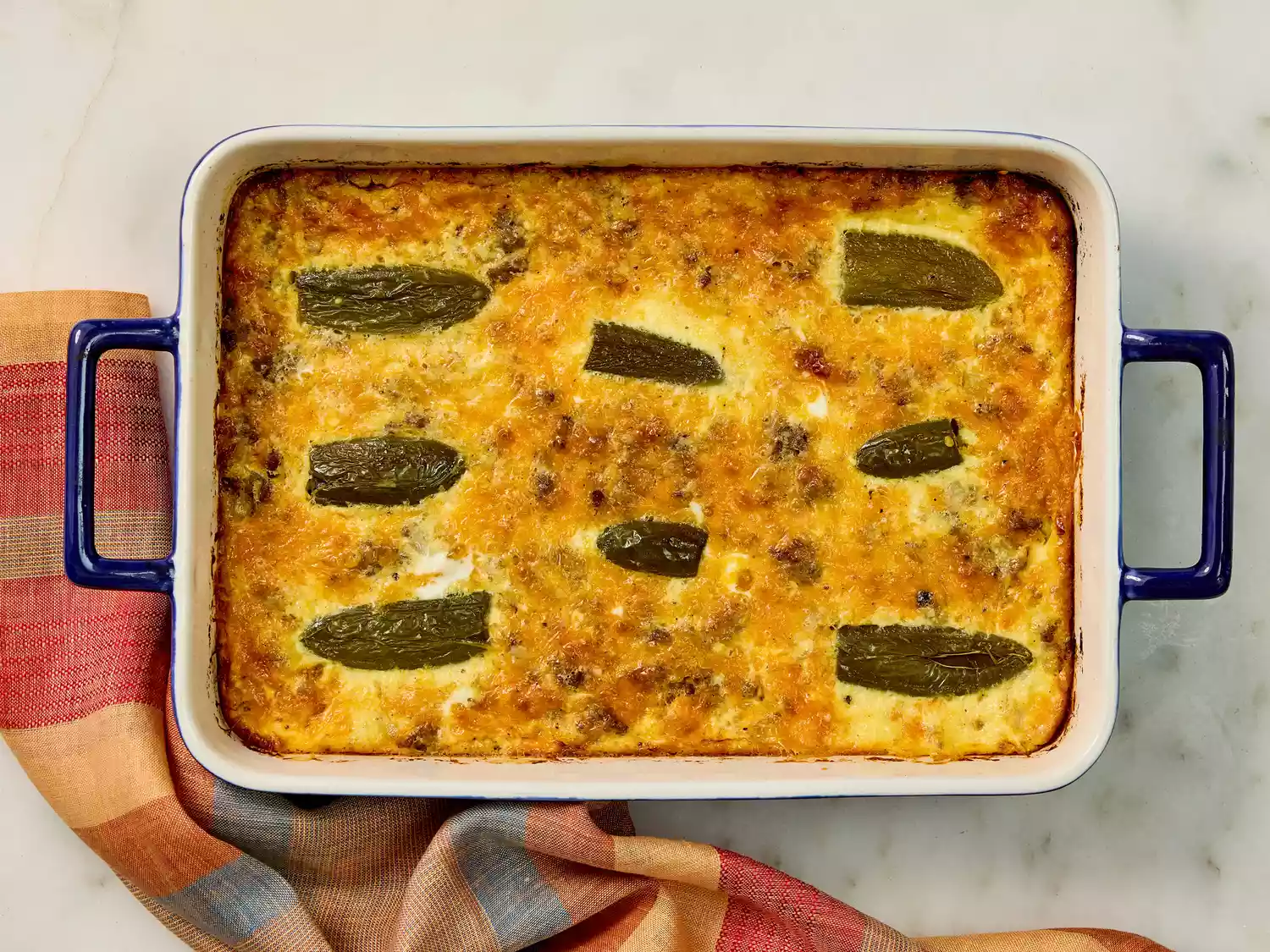 Fully baked jalapeño casserole with a golden cheese topping.