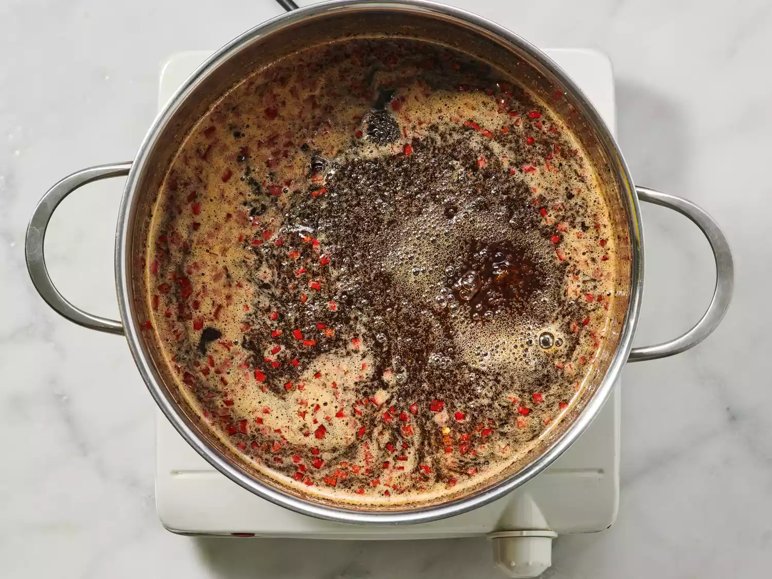 ingredients boiling in a stock pot
