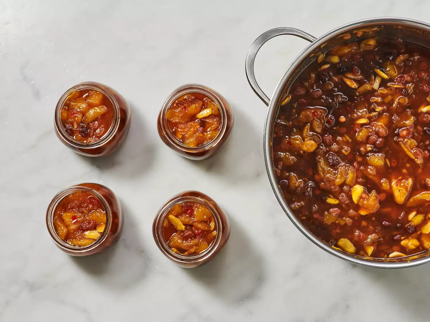 chutney packed into sterilized jars 