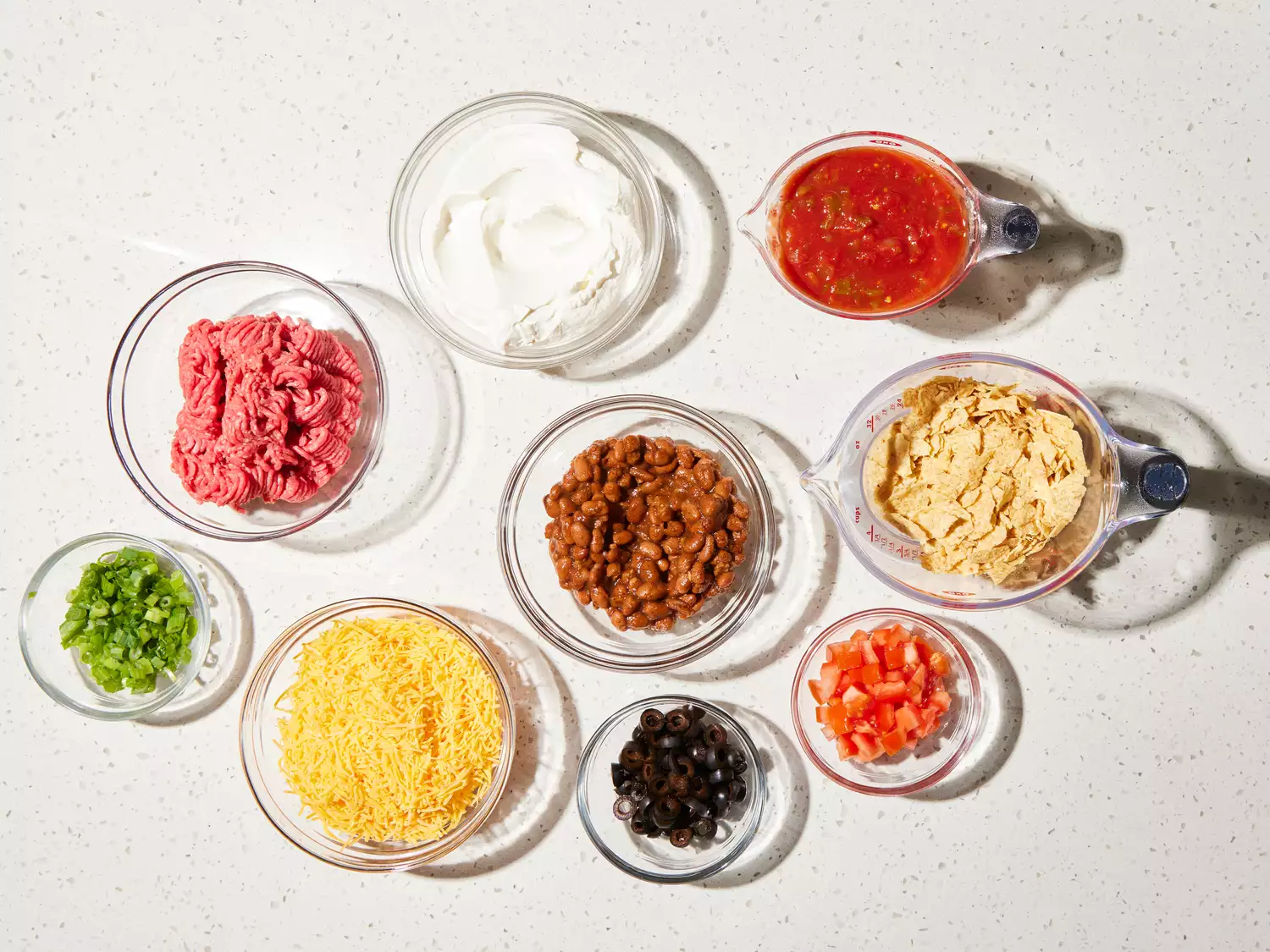 all ingredients gathered in various glass bowls 