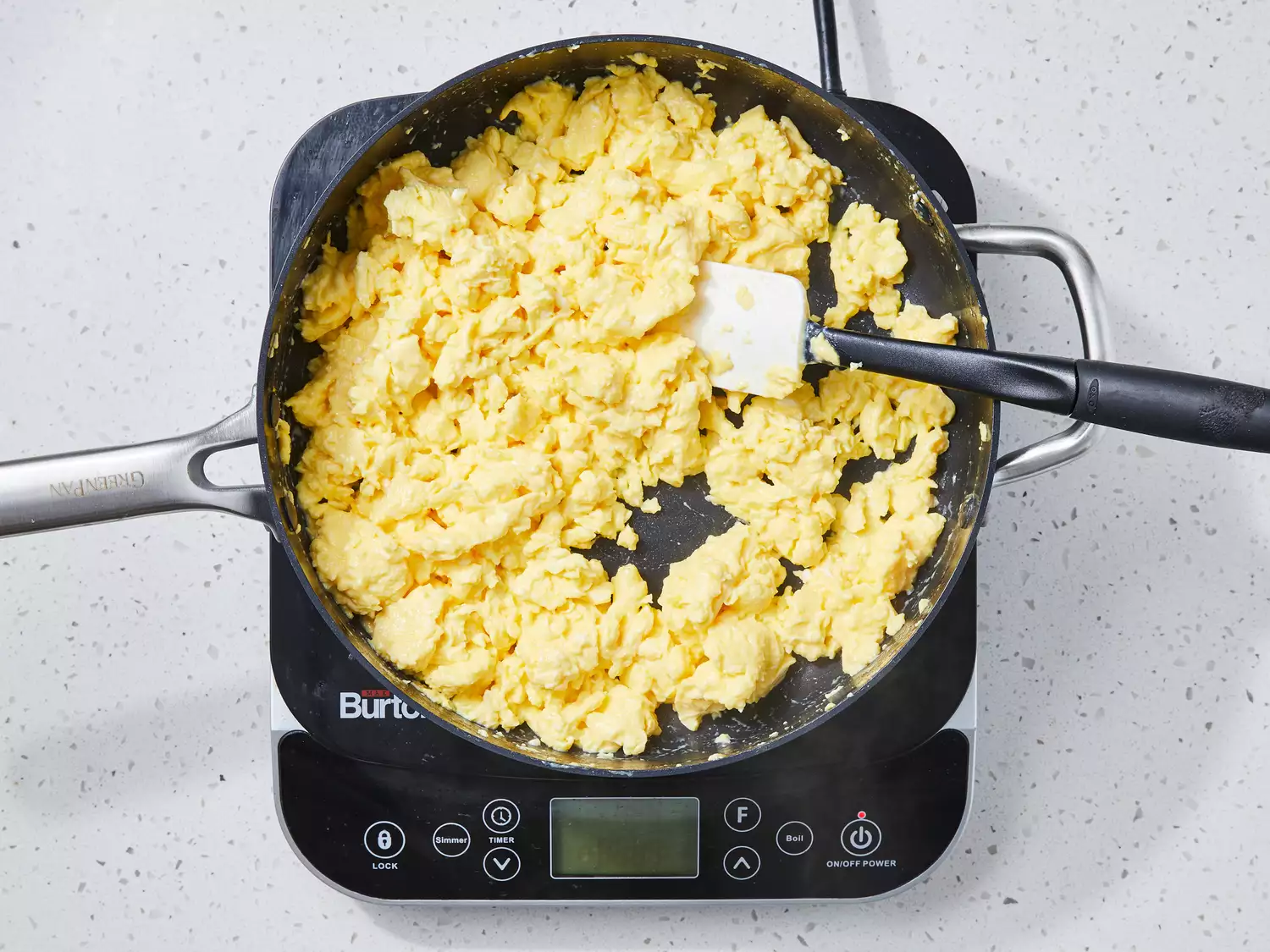 Eggs, milk and salt whisked together and cooked until eggs are completely set.
