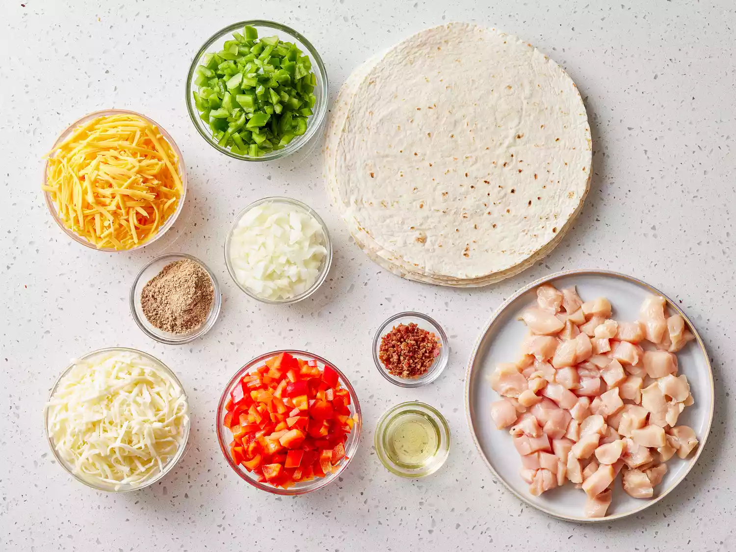 ingredients gathered to make chicken quesadillas 