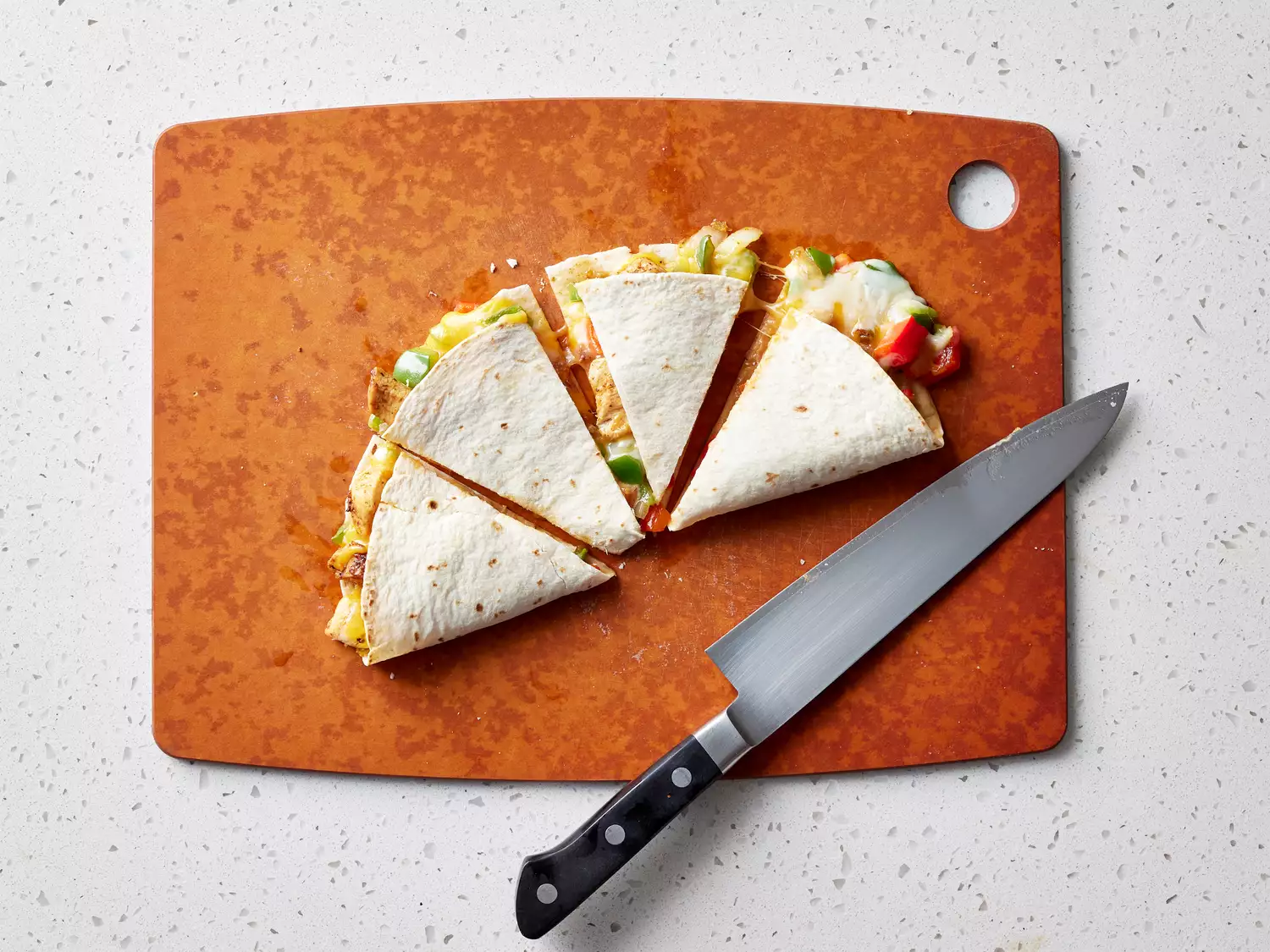 chicken quesadilla cut into wedges