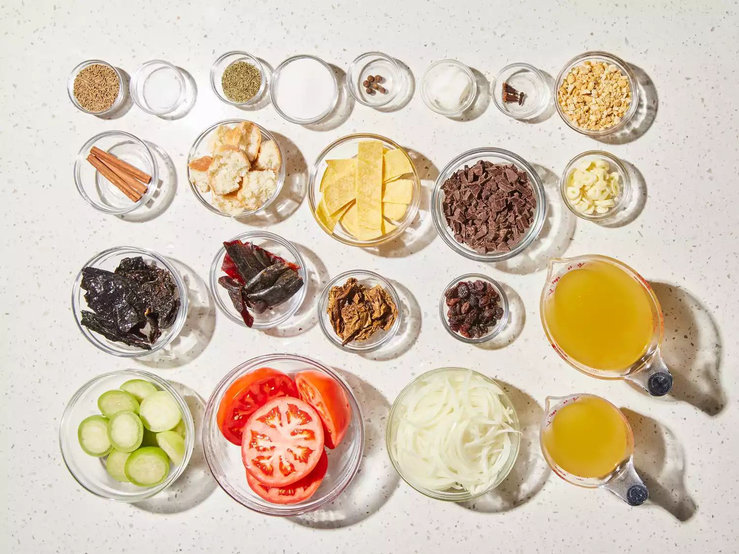 all ingredients gathered in various sized glass bowls