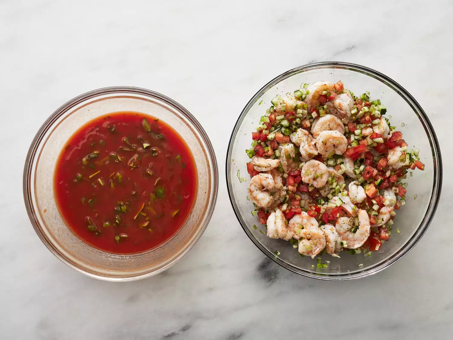 All mixtures separately combined in bowls.