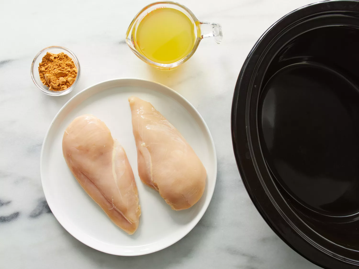 an overhead shot of all ingredients for Slow Cooker Chicken Tacos