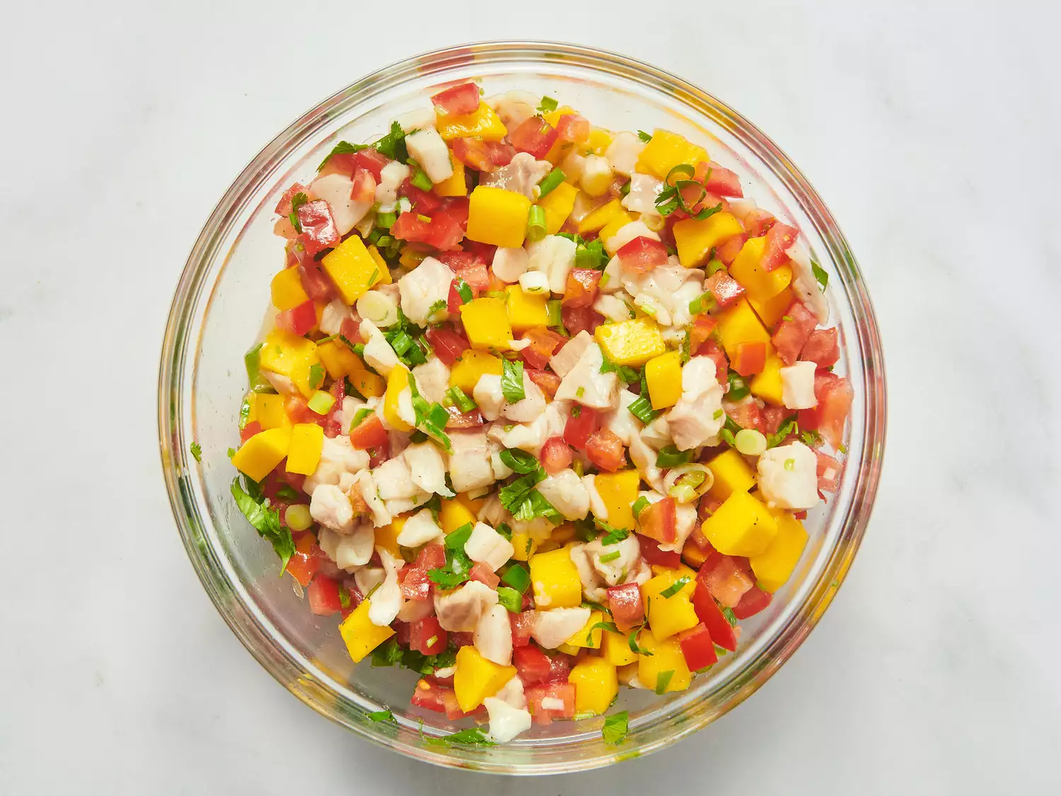 A bowl of Mexican mango and white fish ceviche