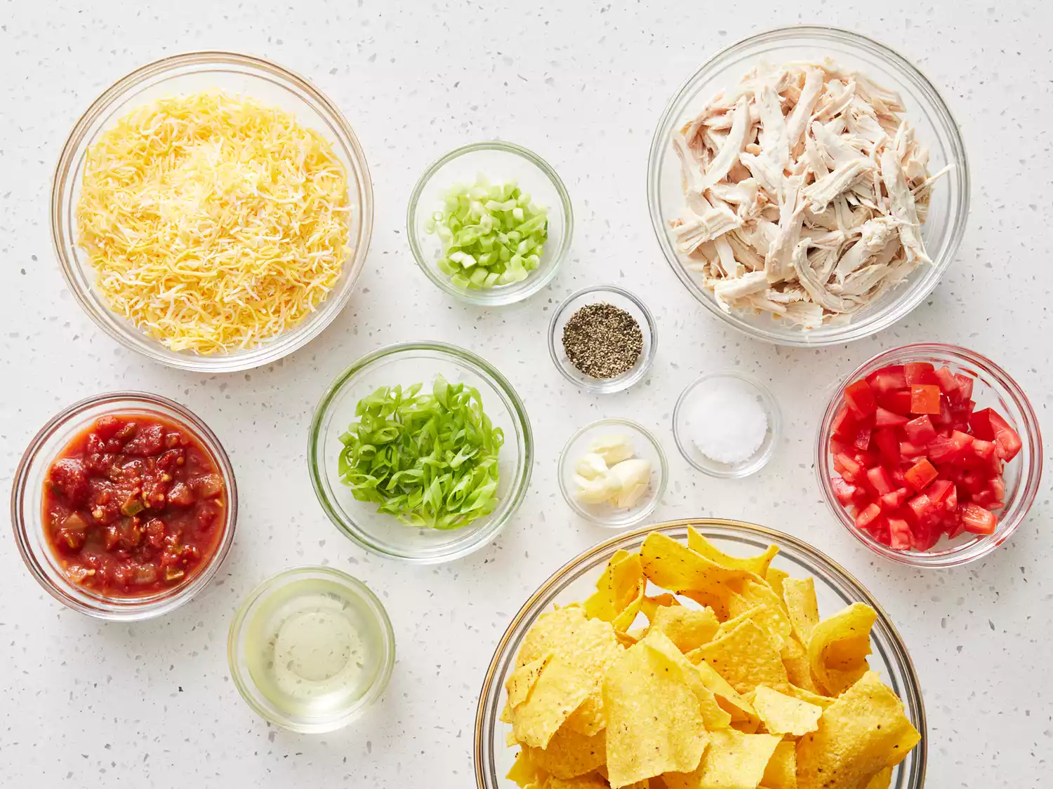 ingredients gathered in separate bowls 