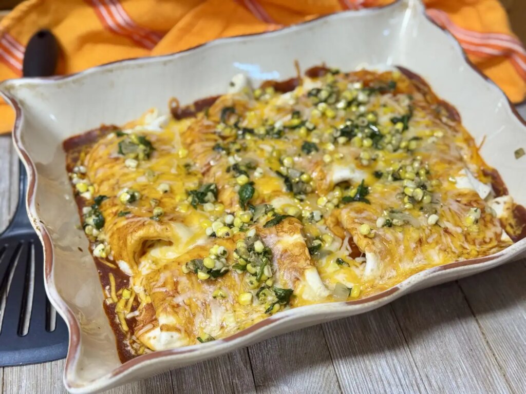 Vegetarian enchiladas in baking dish