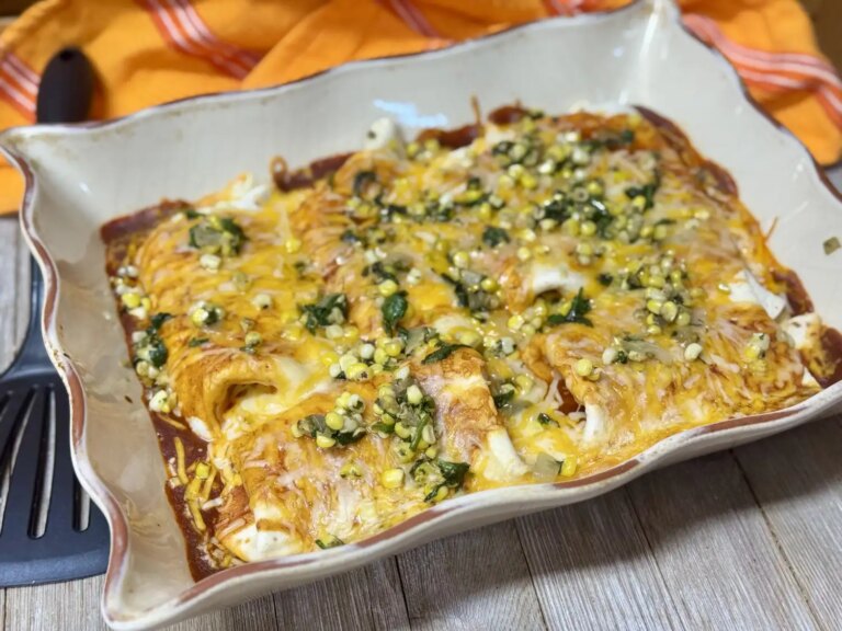 Vegetarian enchiladas in baking dish