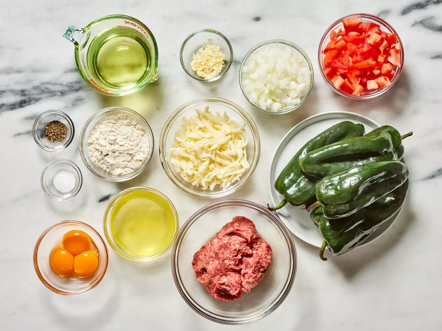 ingredients gathered to make chiles rellenos 