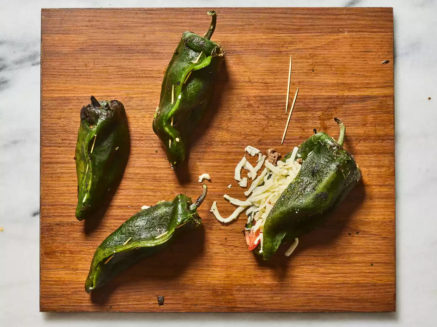chiles stuffed with beef mixture and cheese