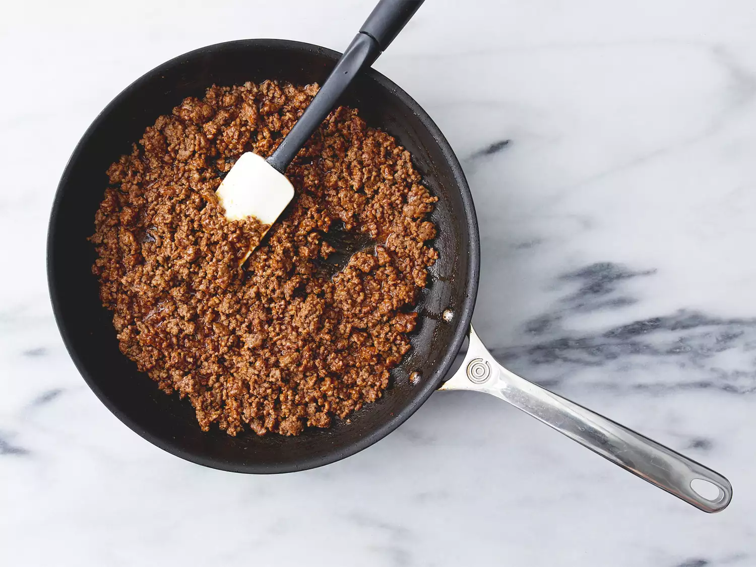 Beef in a skillet.