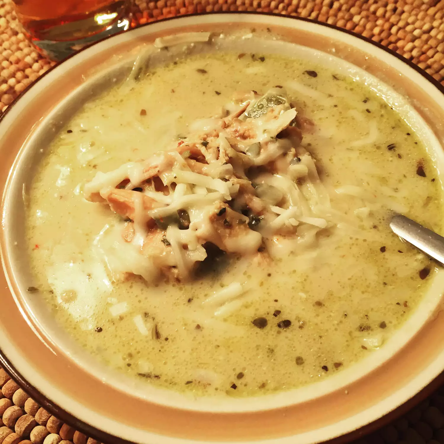 Creamy white chicken chili with salsa verde