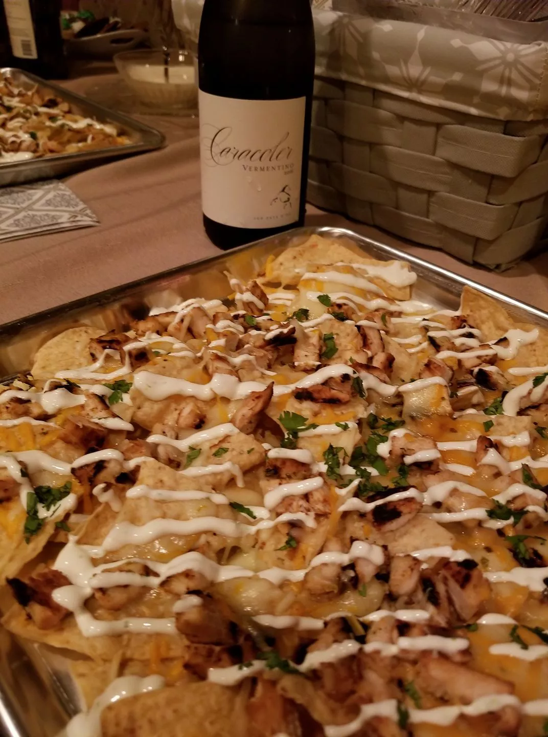 Grilled chicken nachos with lime crema
