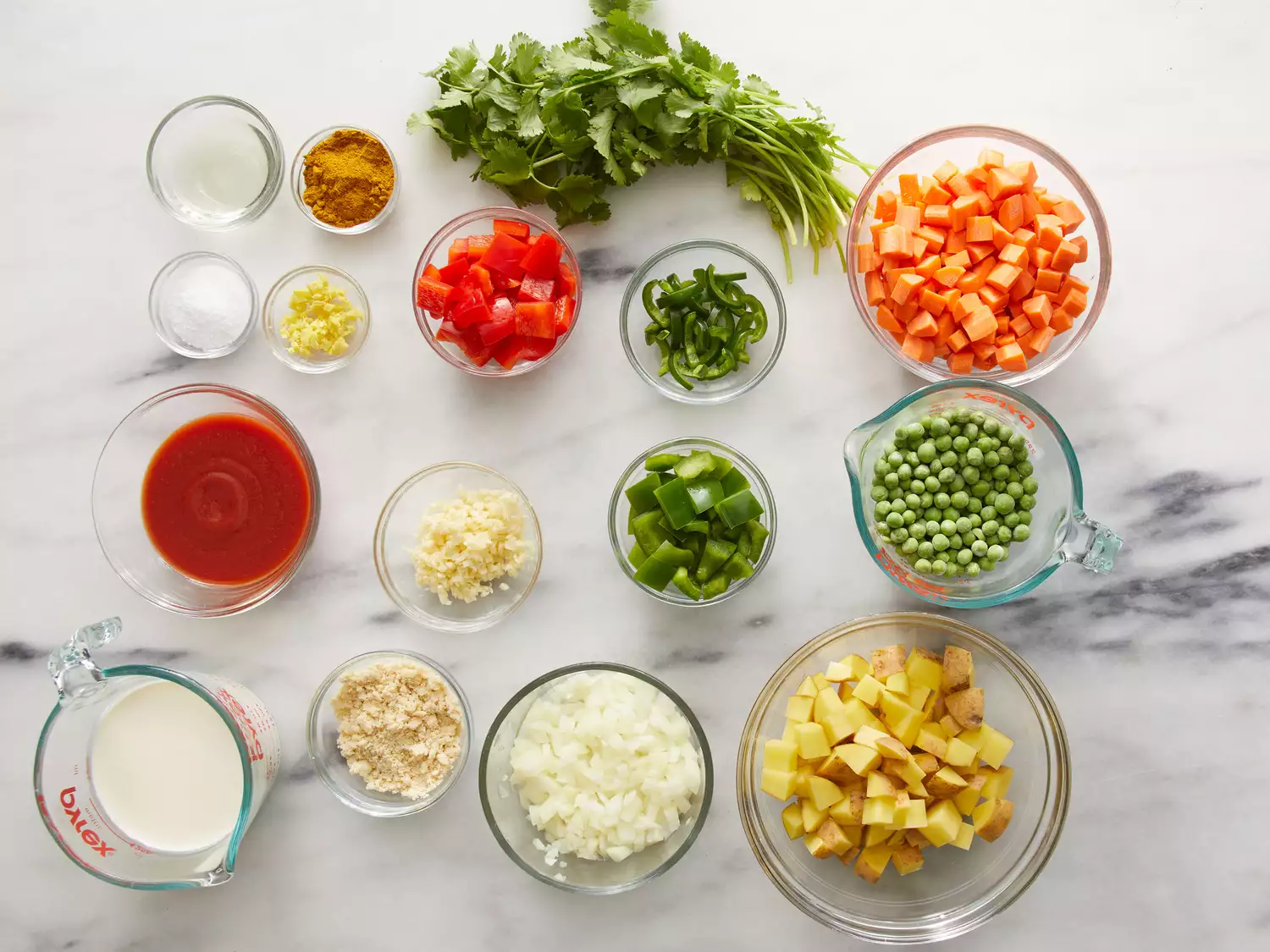 an overhead shot of all ingredients for Vegetarian Korma