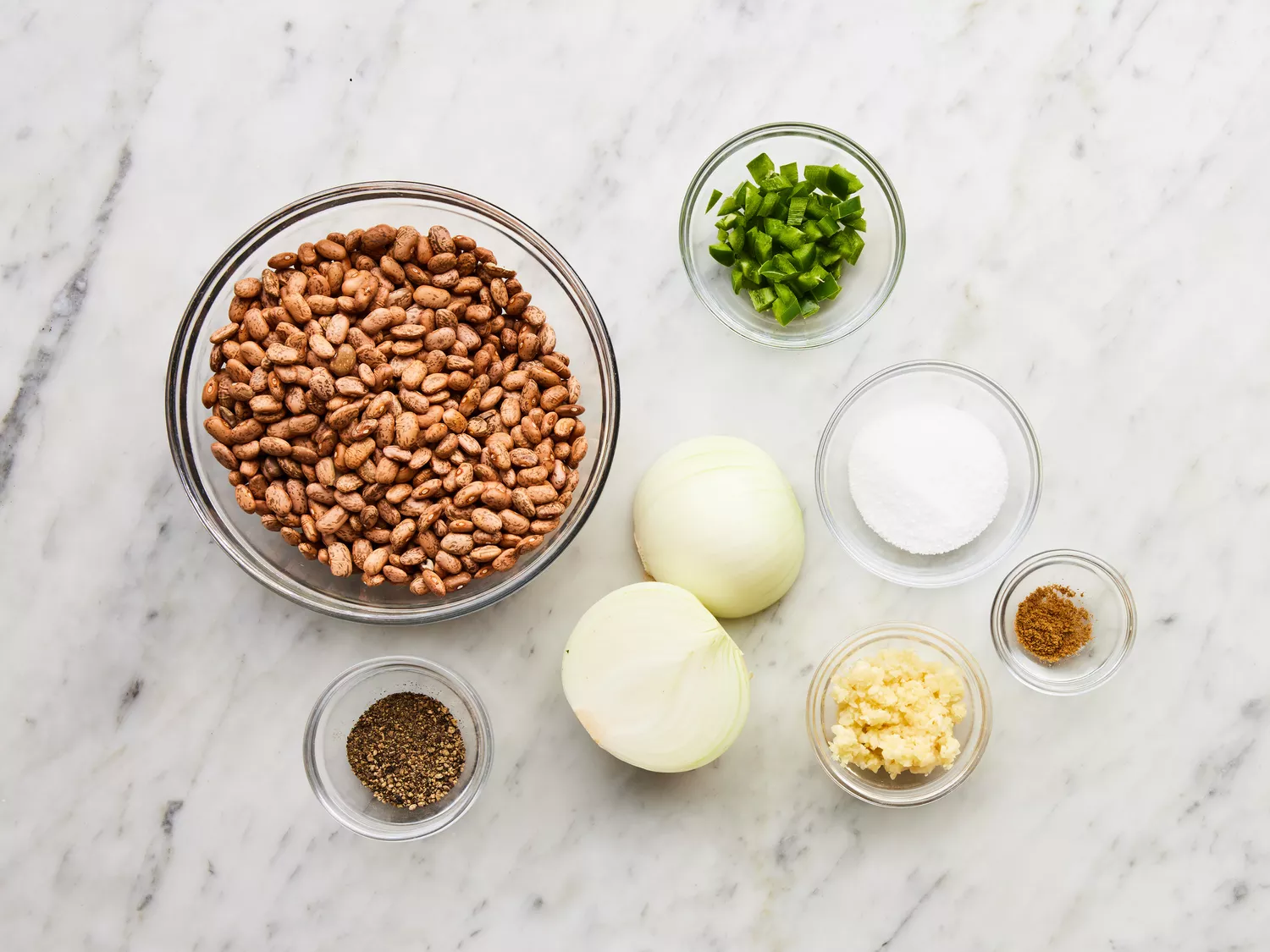 all ingredients gathered to make refried beans without the refry.