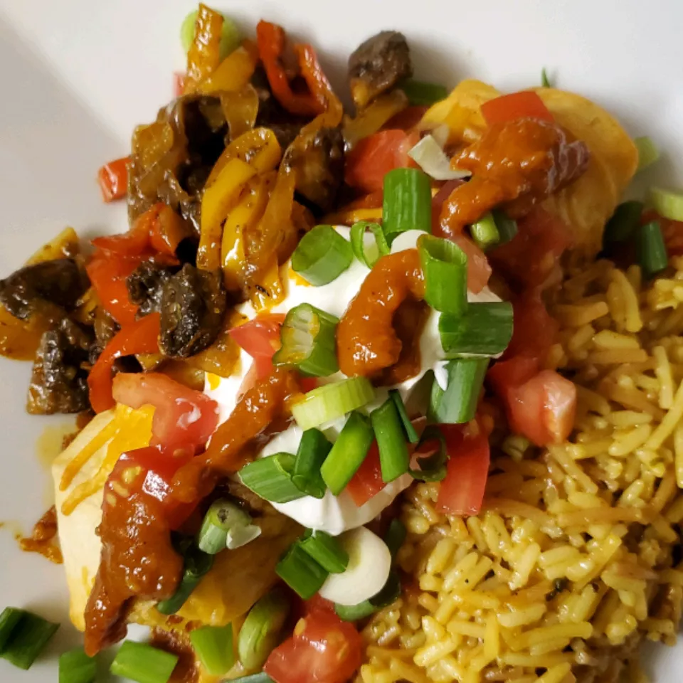 Creamy cheddar beef enchiladas