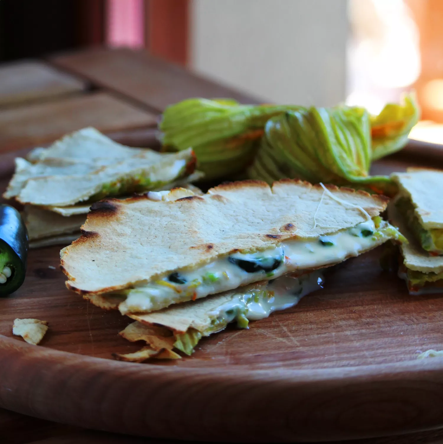 Quesadillas de flor de calabaza (zucchini blossom quesadillas)