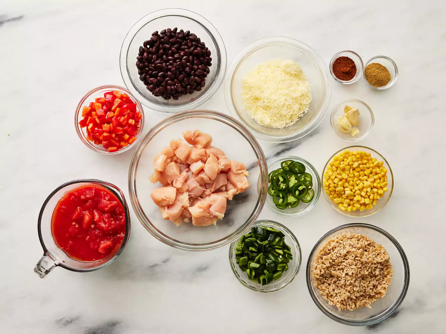 All ingredients gathered to make DASH diet Mexican bake.