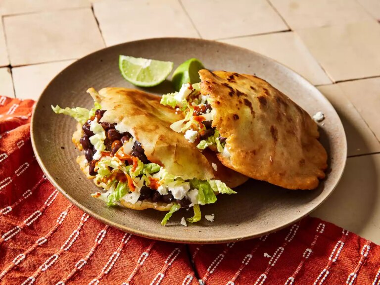 Close up on two filled gorditas