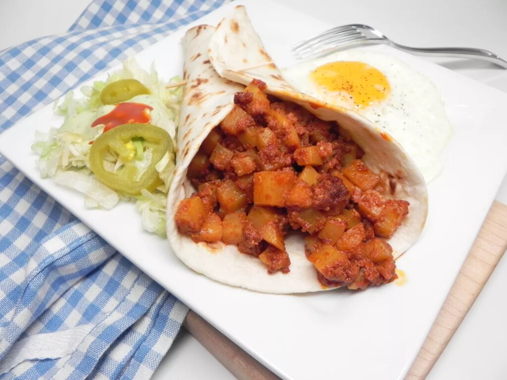 Burritos with mexican chorizo and potatoes