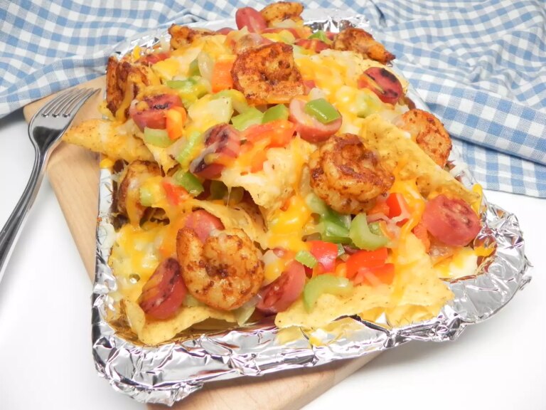 Cajun shrimp and andouille nachos