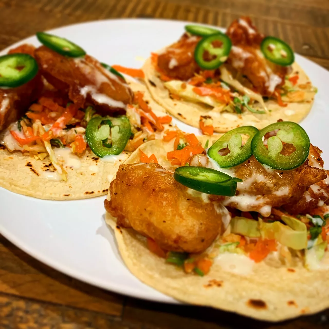 Crispy tilapia fish tacos with slaw