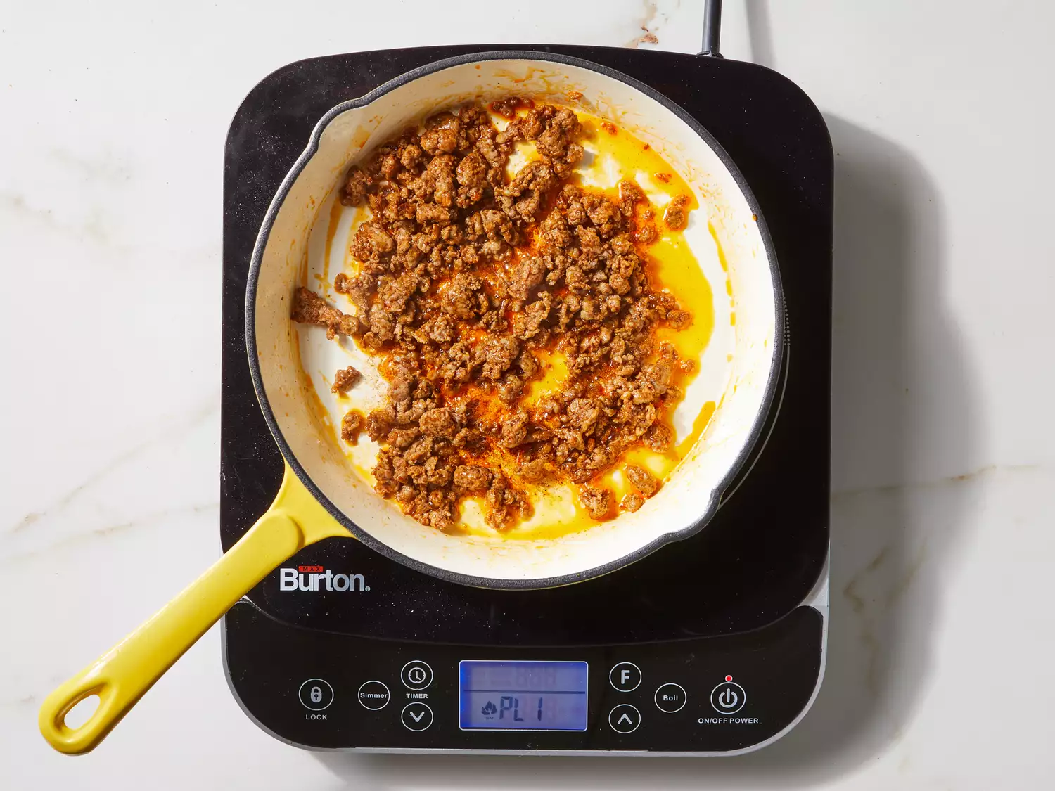 Chorizo browned in a small skillet