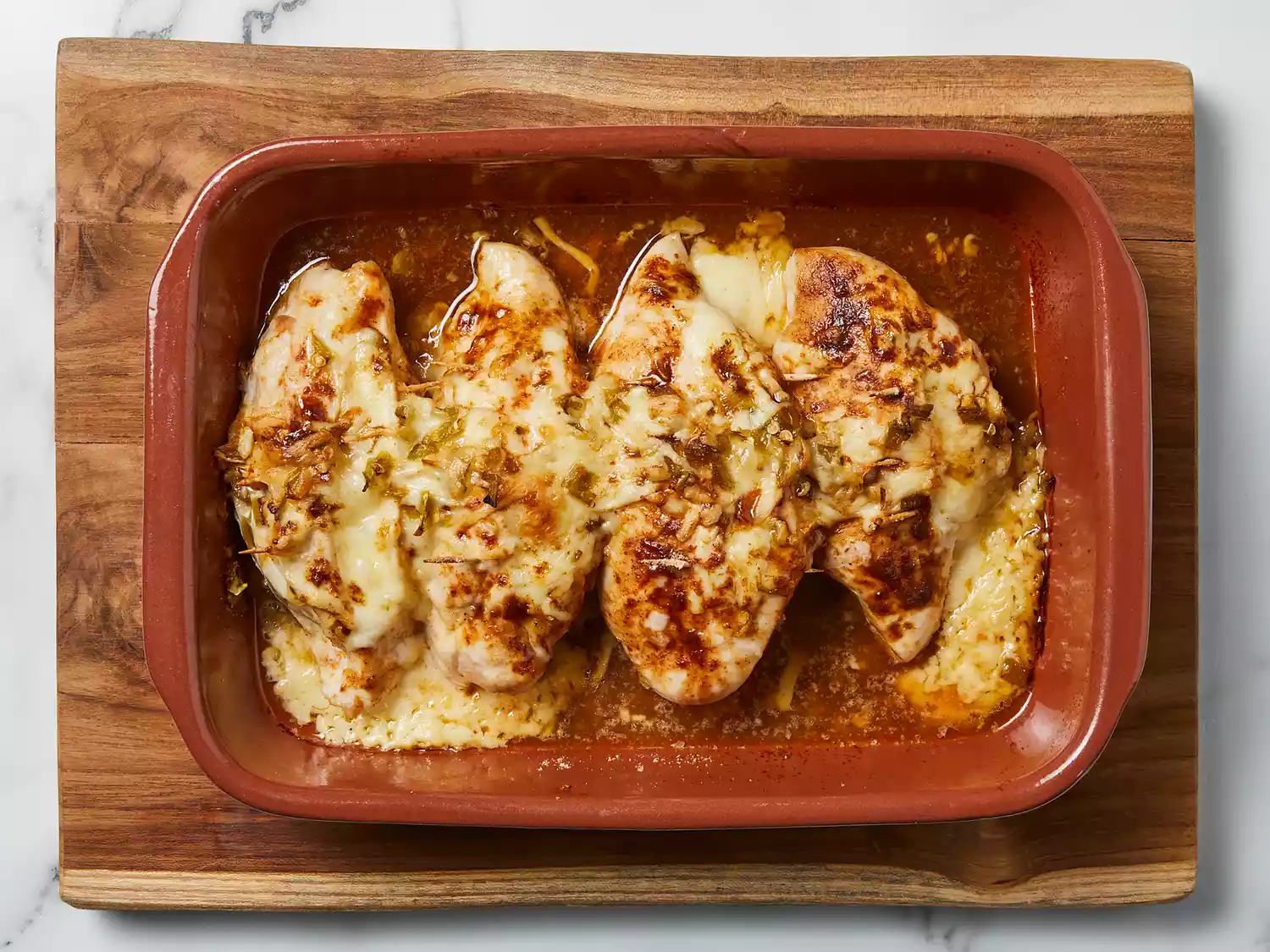 Chicken baked until browned.