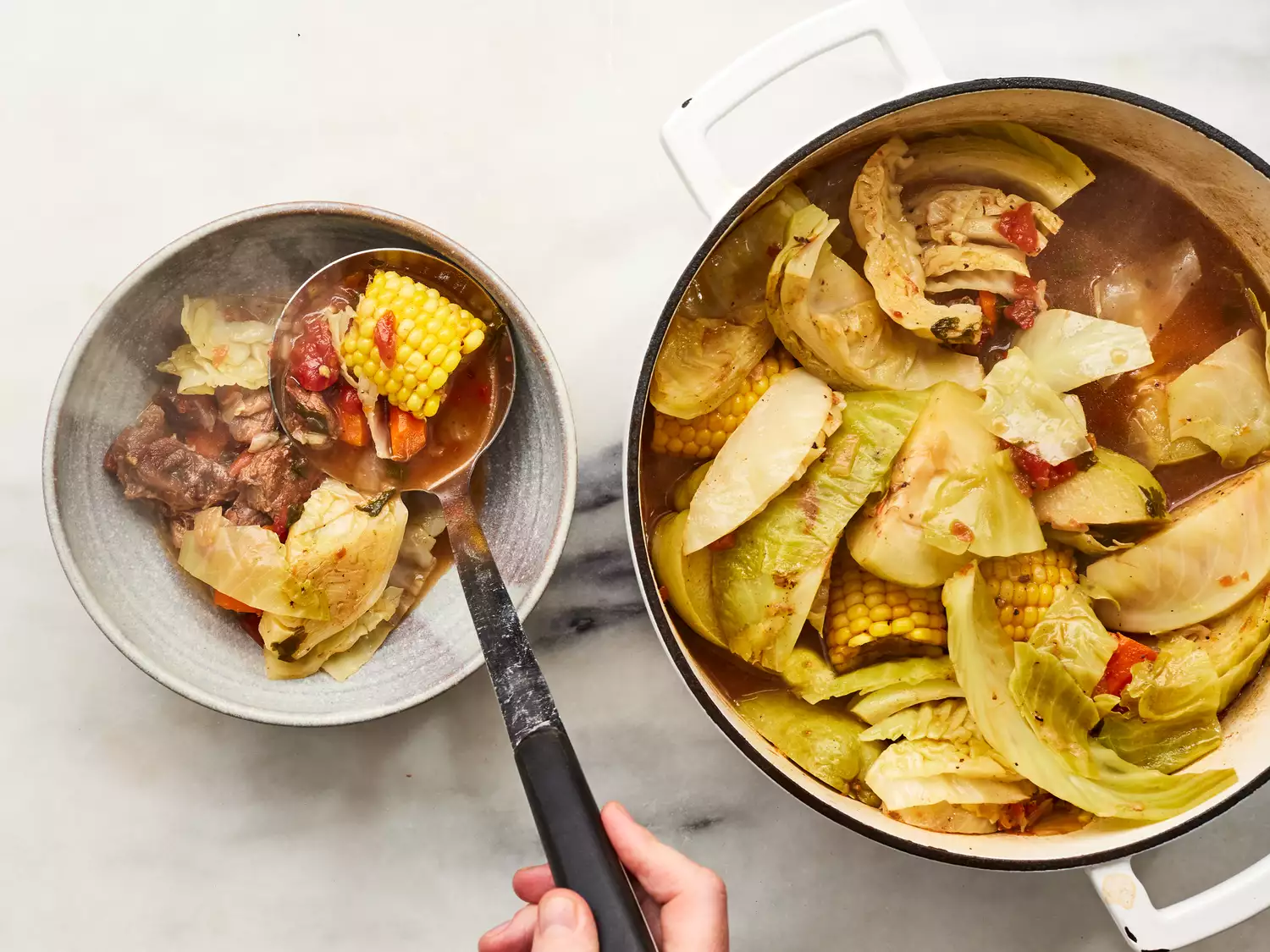 soup ladled into bowls