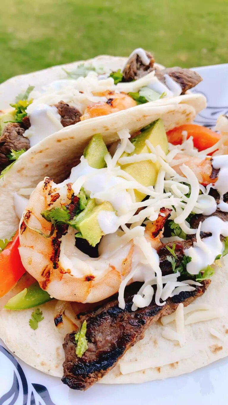 Easy steak and shrimp fajitas