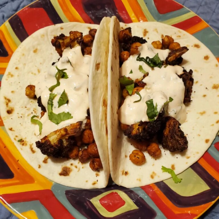 Air fryer vegetarian cauliflower and chickpea tacos